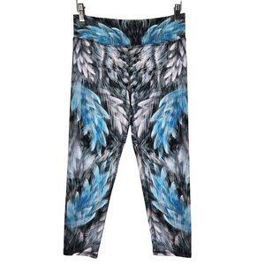 Evolution And Creation EVCR Leggings M‎ Capri Blue Gray Feather Print Mid Rise
